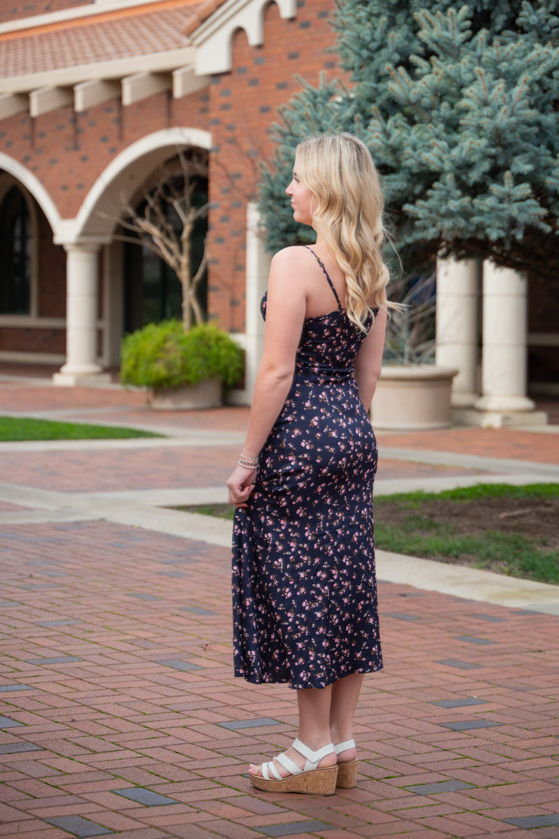 Midnight Floral Tank Midi Dress