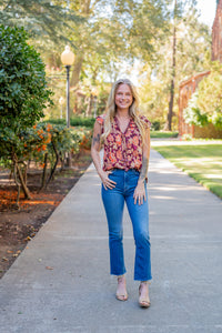 Harvest Flutter Sleeve Top With Neck Ties