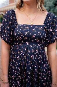 Midnight Floral Short Sleeve Mini Dress