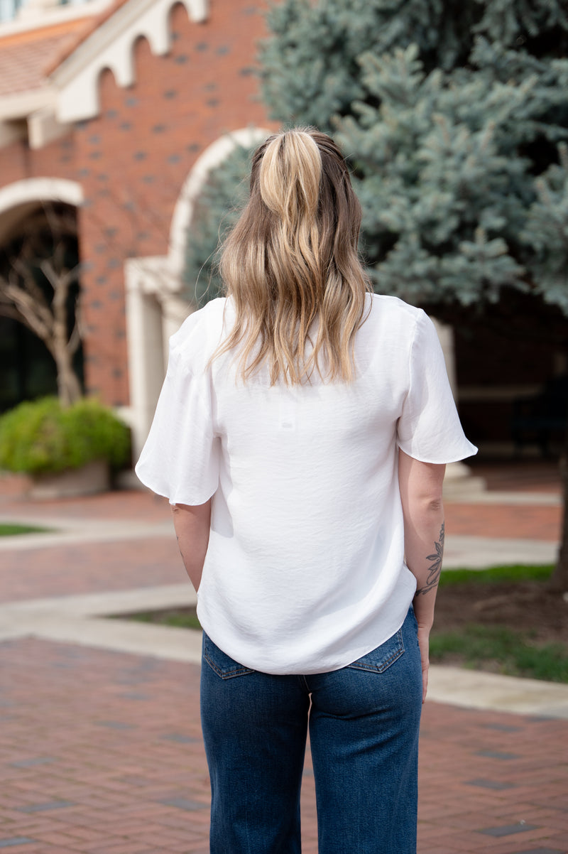 Boxy Satin Blouse W/ Flirty Sleeves