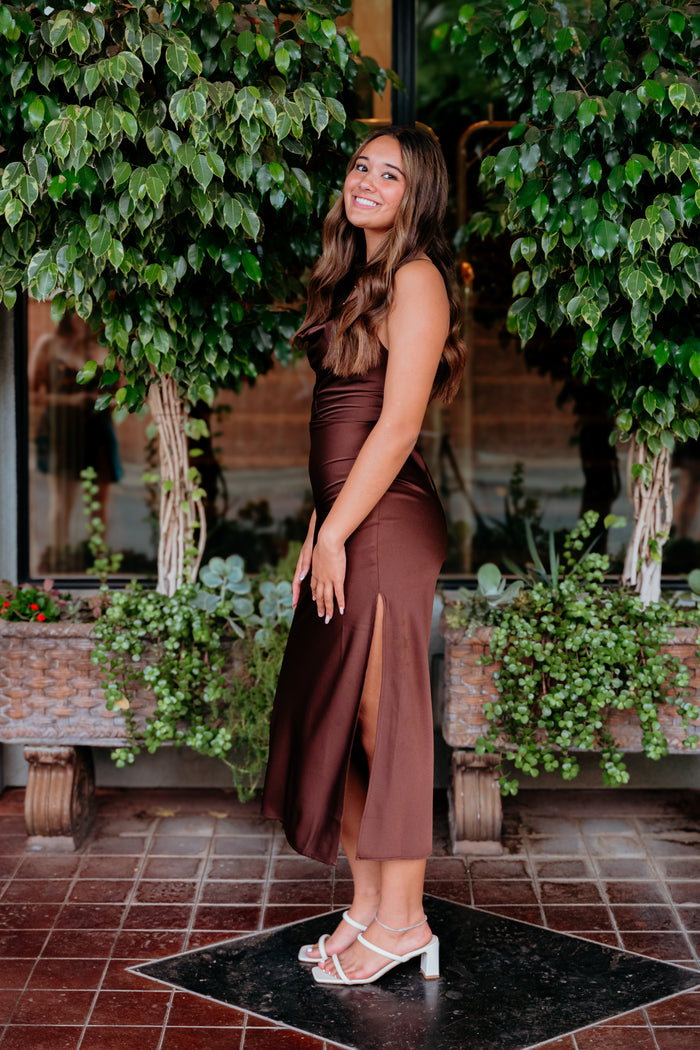 Midnight Shadow Open Back Midi Dress With Slit