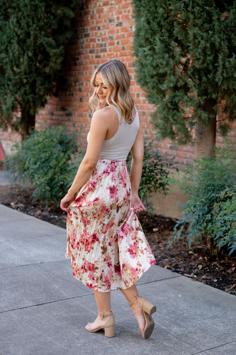 Fun Floral Pleated Skirt