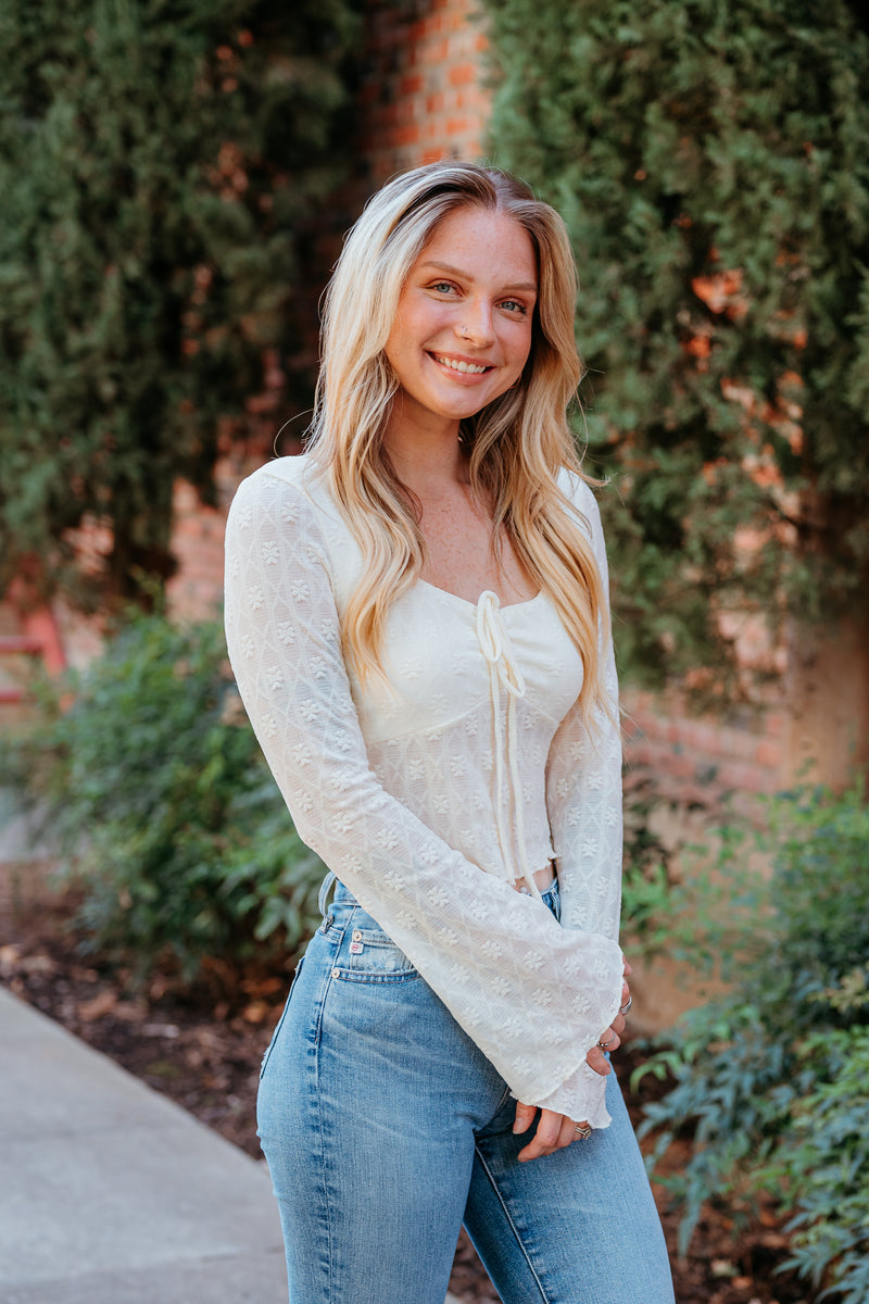 Dainty Floral Cinch Bust Long Sleeve Top