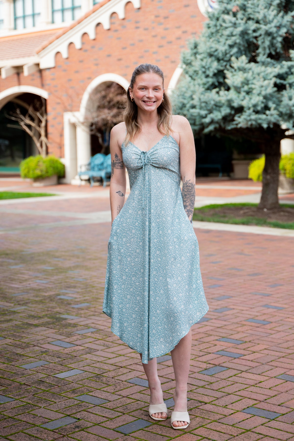 soft midi dress SOFT POWER STORY WOVEN MIDI DRESS