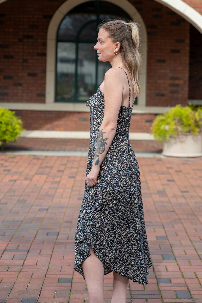 Soft Bloom Midi Dress W/ Chest Ruching