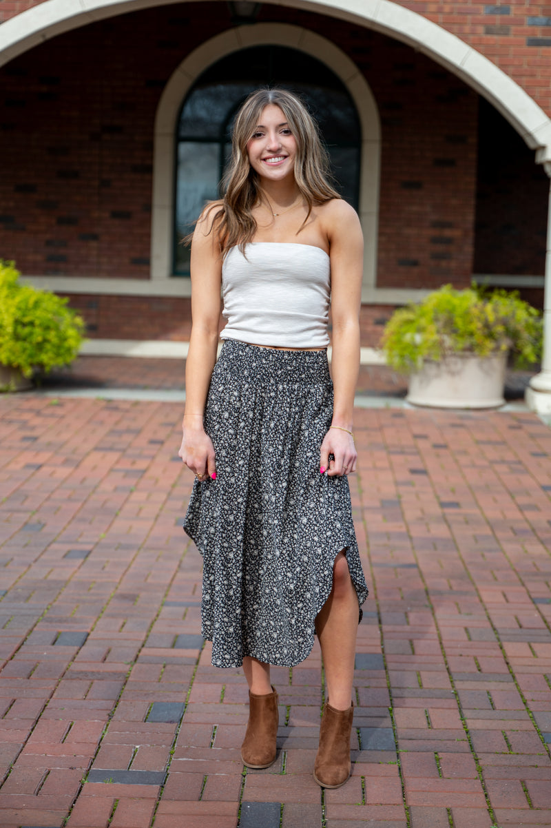 Soft Bloom Midi Skirt W/ Round Hem