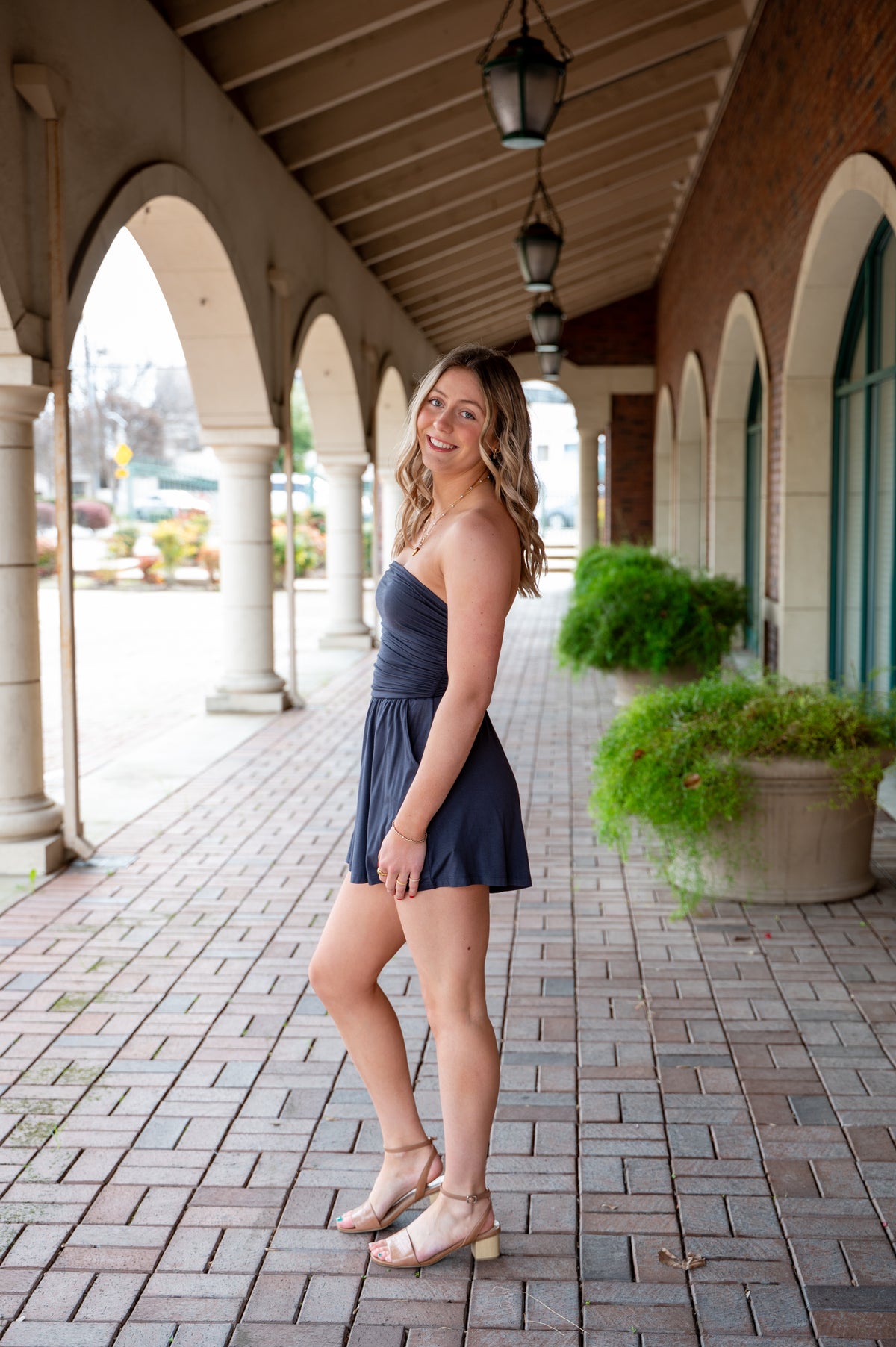 Strapless Ruched Flowy Romper