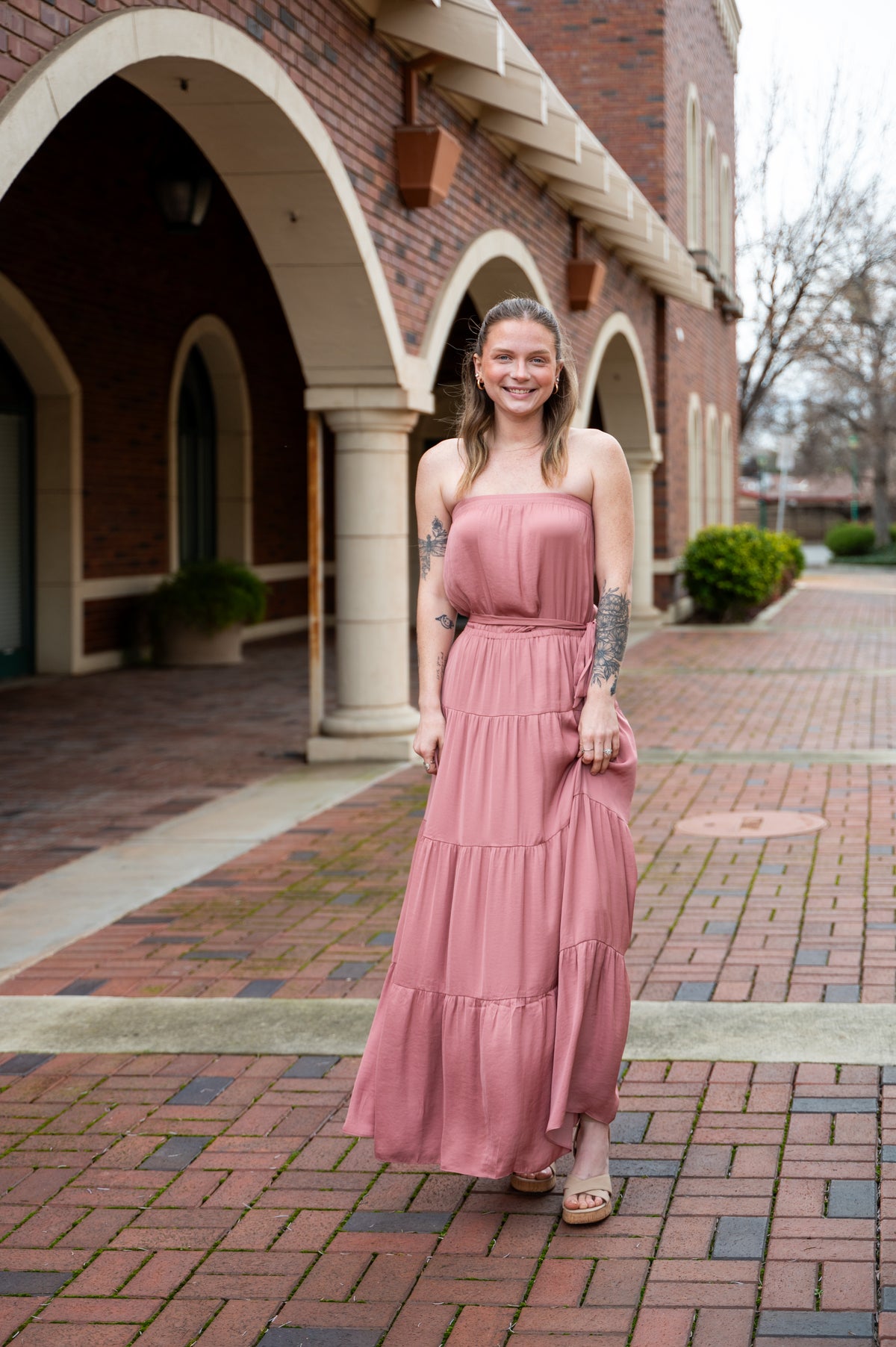 Tiered Tube Maxi Dress W/ Waist Tie