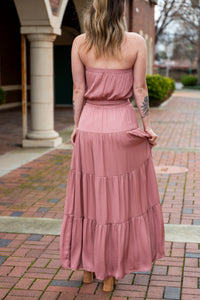 Tiered Tube Maxi Dress W/ Waist Tie