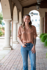 Boxy Satin Blouse W/ Flirty Sleeves