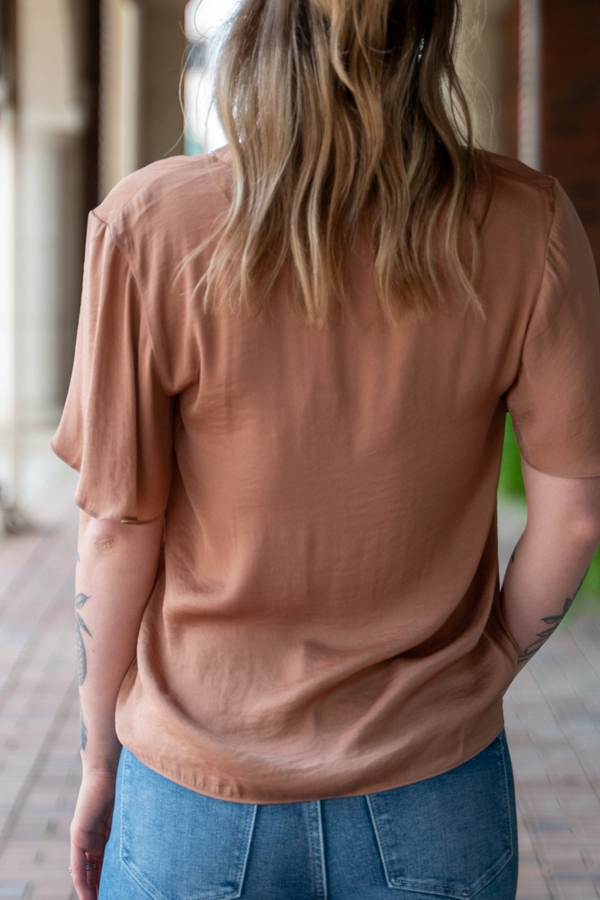 Boxy Satin Blouse W/ Flirty Sleeves