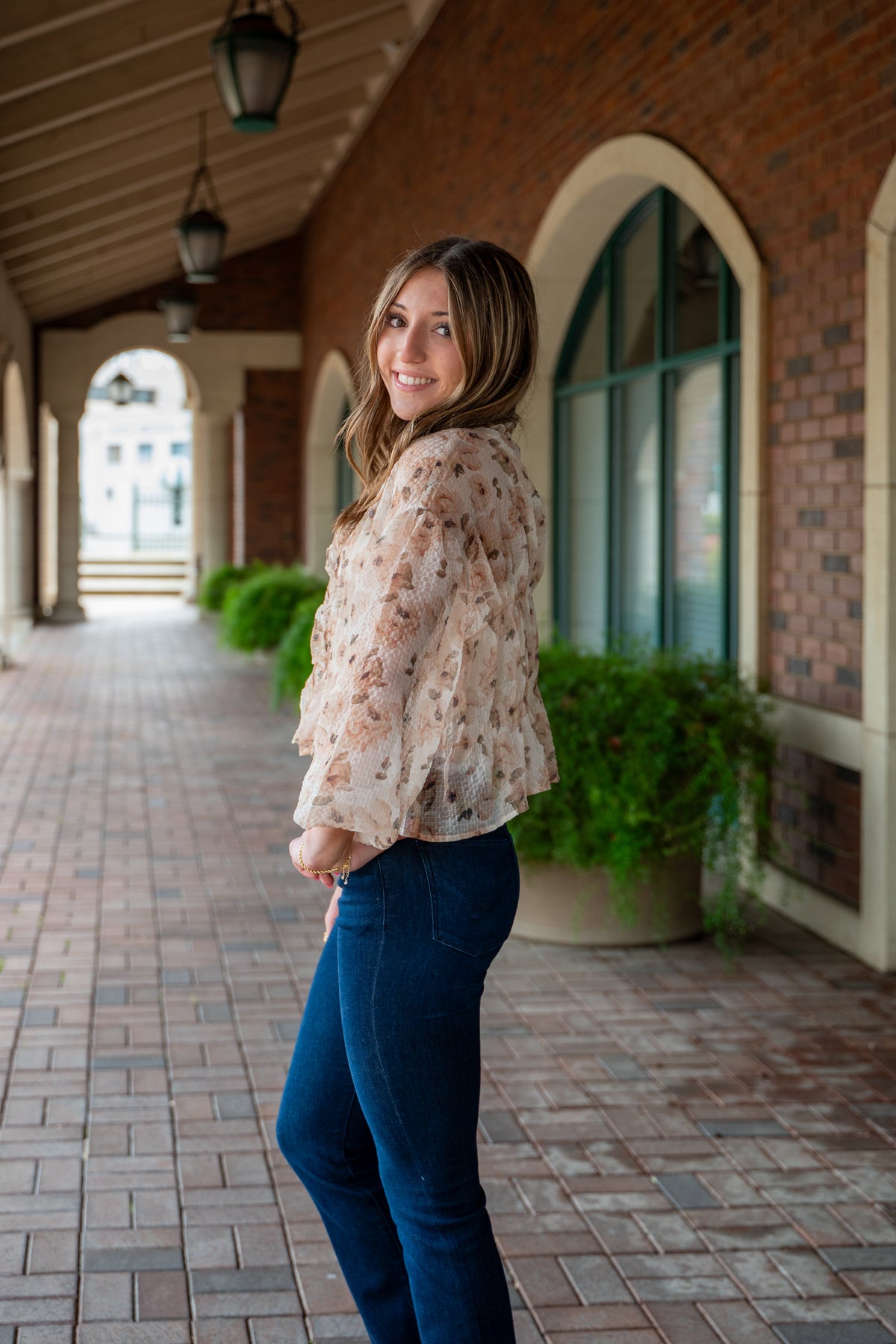 Spring Floral Ruffle Long Sleeve Blouse