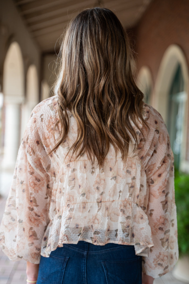 Spring Floral Ruffle Long Sleeve Blouse