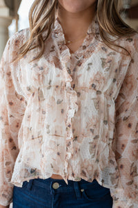 Spring Floral Ruffle Long Sleeve Blouse