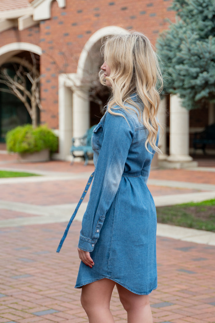 How 'Bout Them Cowgirls Denim Shirt Dress