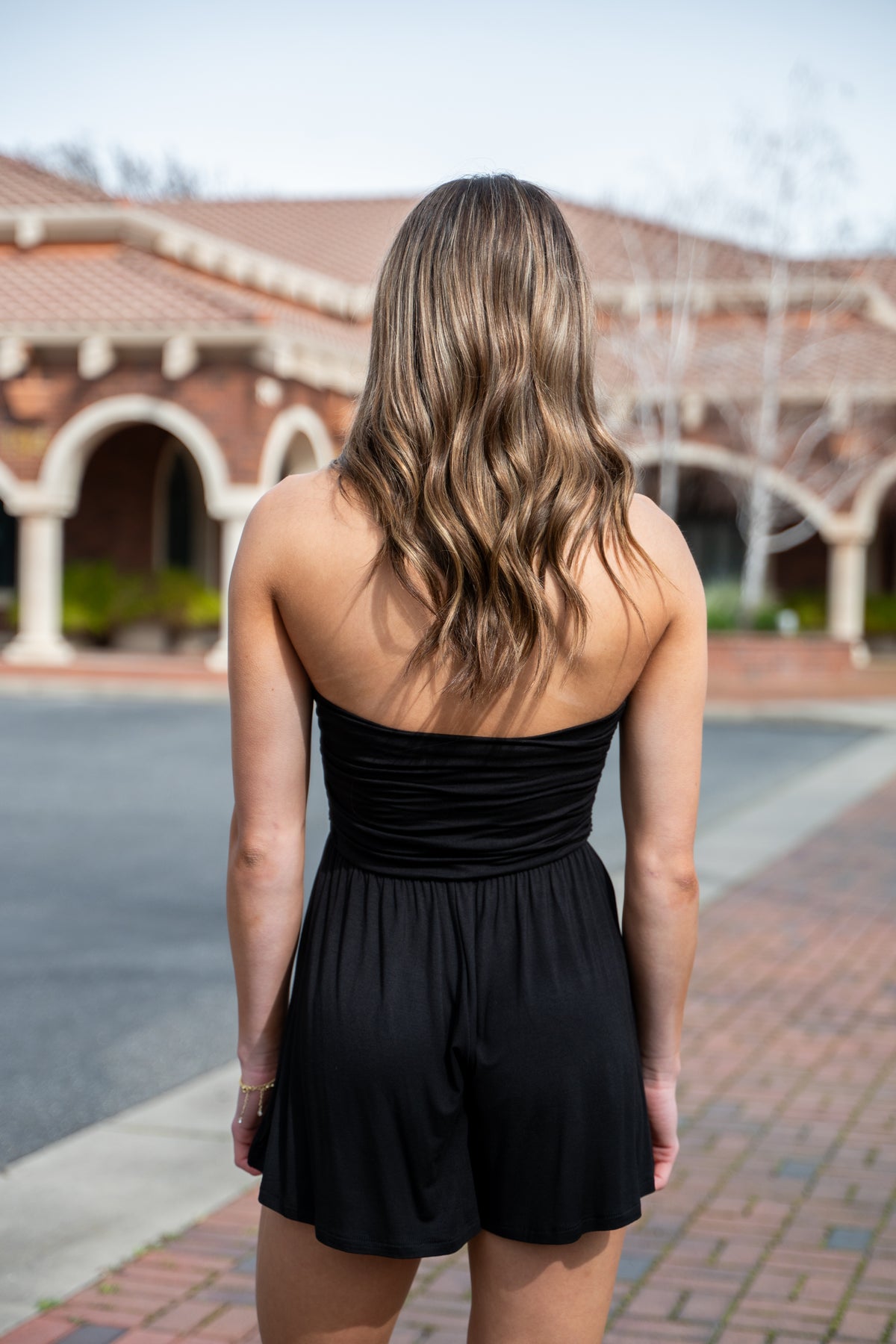 Strapless Ruched Flowy Romper Strapless Ruched Flowy Romper