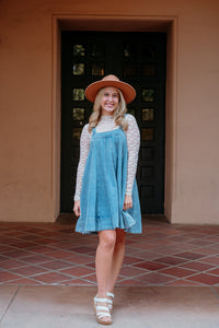 Square Neck Denim Flare Dress W/ Pockets