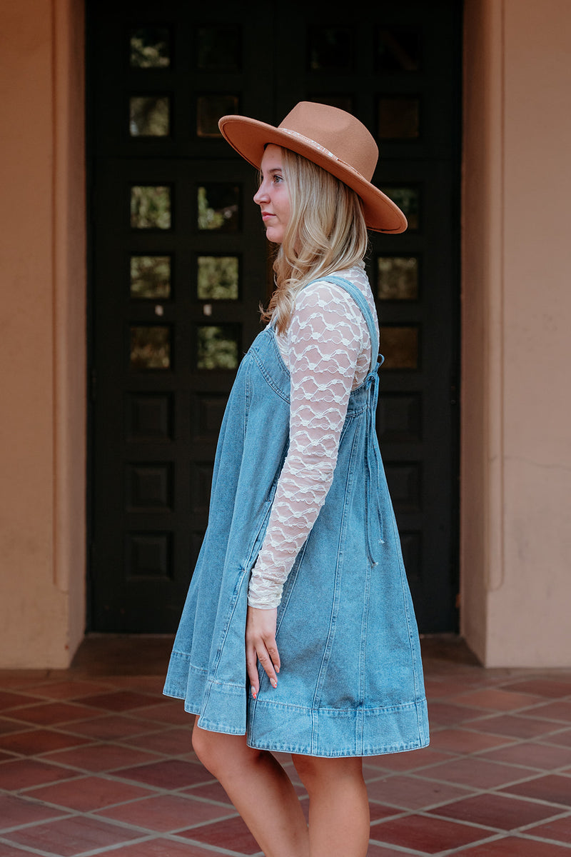 Square Neck Denim Flare Dress W/ Pockets