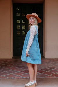 Square Neck Denim Flare Dress W/ Pockets