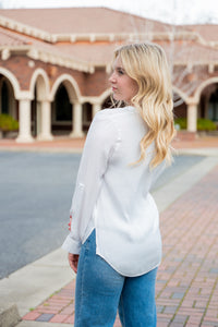 Collared Rolled Sleeve Satin Button Up