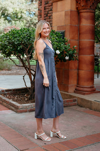 Button Down Midi Dress With Pockets