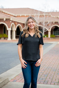Boxy Satin Blouse W/ Flirty Sleeves