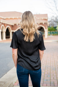 Boxy Satin Blouse W/ Flirty Sleeves