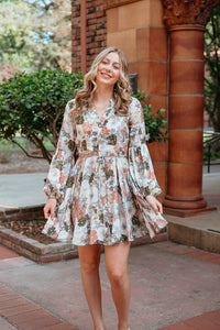 The Secret Garden Long Sleeve Belted Mini Dress W/ Buttons