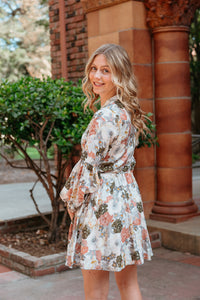 The Secret Garden Long Sleeve Belted Mini Dress W/ Buttons