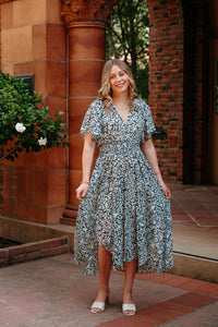 Flutter Sleeve V-Neck Smocked Waist Midi Dress Teal / Small Flutter Sleeve V-Neck Smocked Waist Midi Dress Teal / Small
