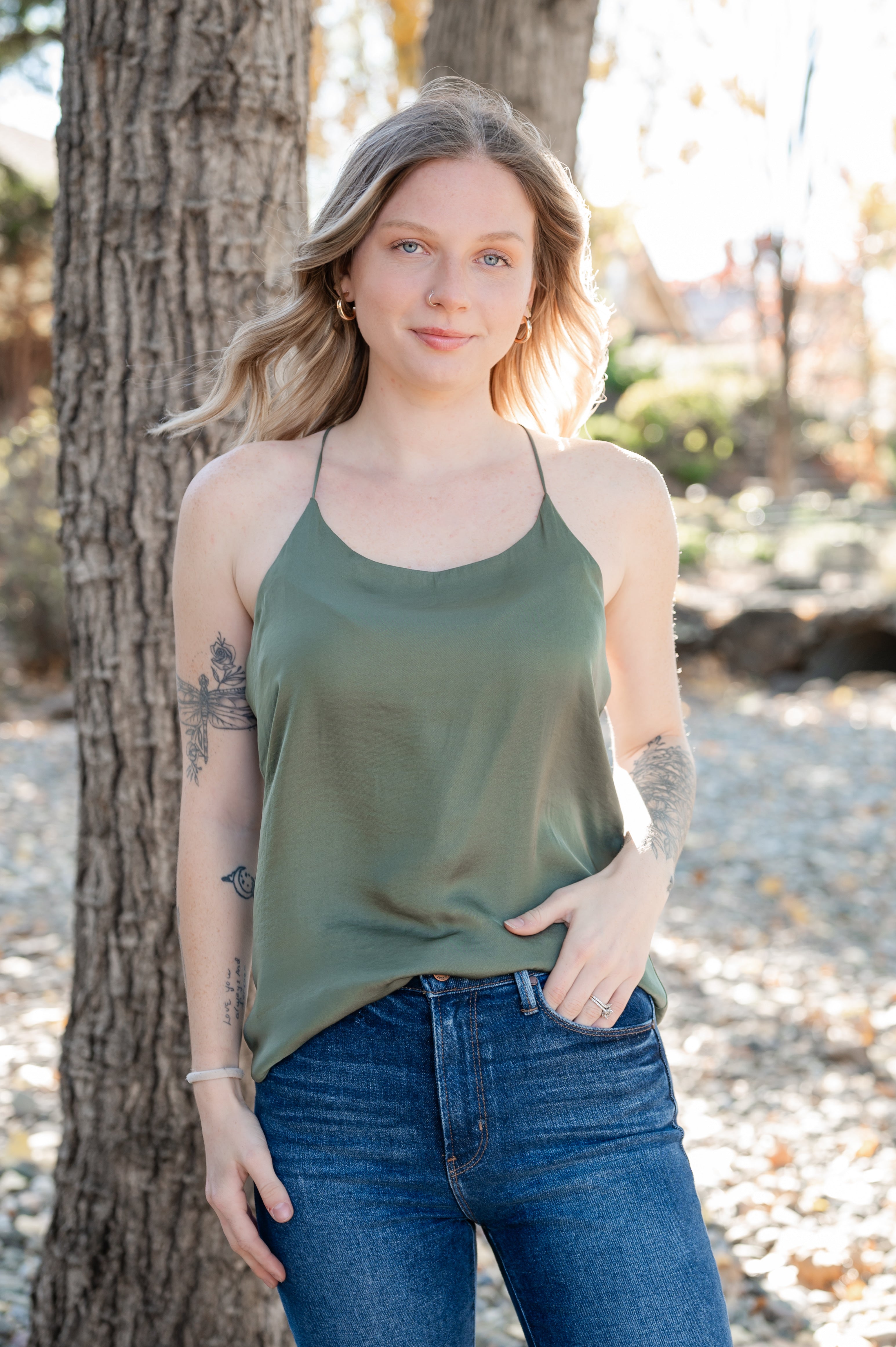 Olive green clearance tank top outfit