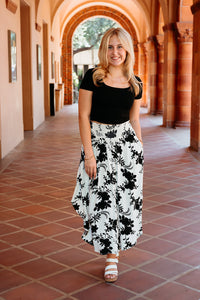 Round Hem Midi Skirt W/ Smocked Waistband