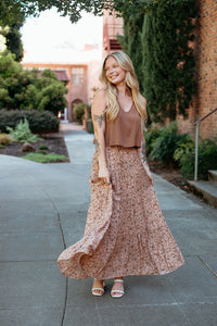 Rustic Floral Tiered Maxi Skirt W/ Tie Waist