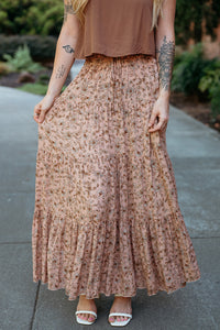 Rustic Floral Tiered Maxi Skirt W/ Tie Waist