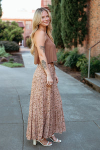 Rustic Floral Tiered Maxi Skirt W/ Tie Waist