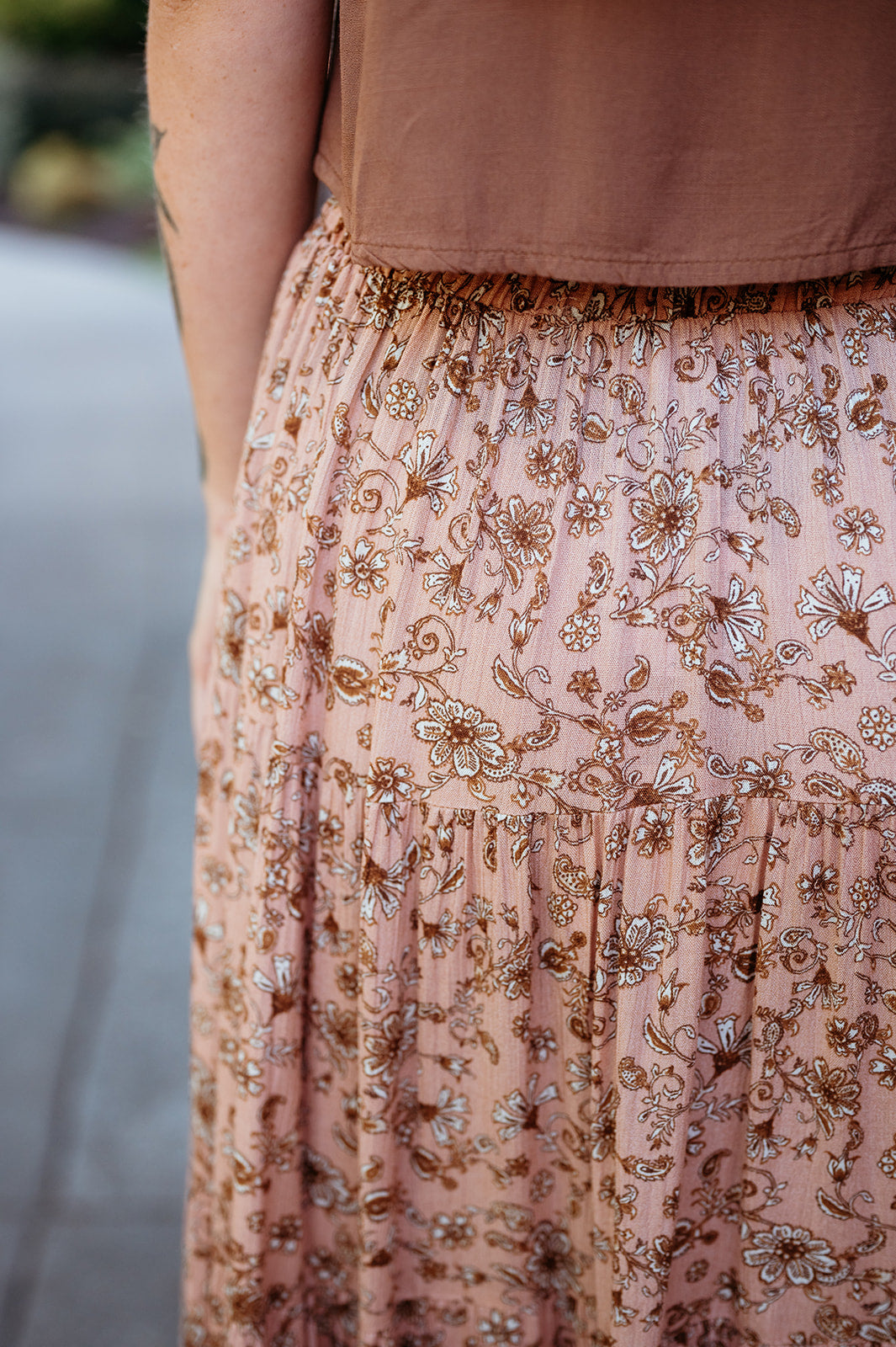 Rustic Floral Tiered Maxi Skirt W/ Tie Waist