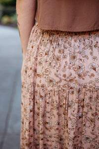 Rustic Floral Tiered Maxi Skirt W/ Tie Waist