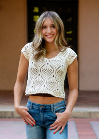 Nantucket Knit Cropped Cap Sleeve Sweater