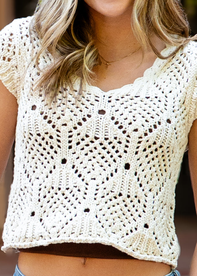 Nantucket Knit Cropped Cap Sleeve Sweater