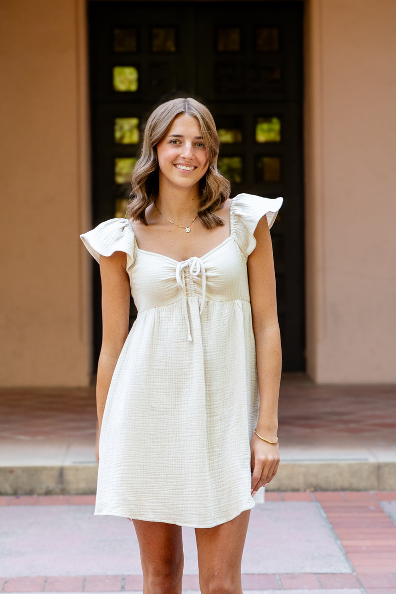 ladies gauze dress Cotton Gauze Dress W/ Ruched Chest White / Small