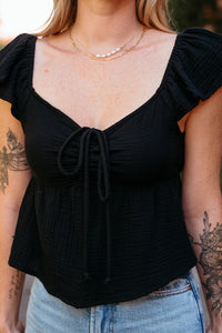 Gauze Front Ruched Flowy Top