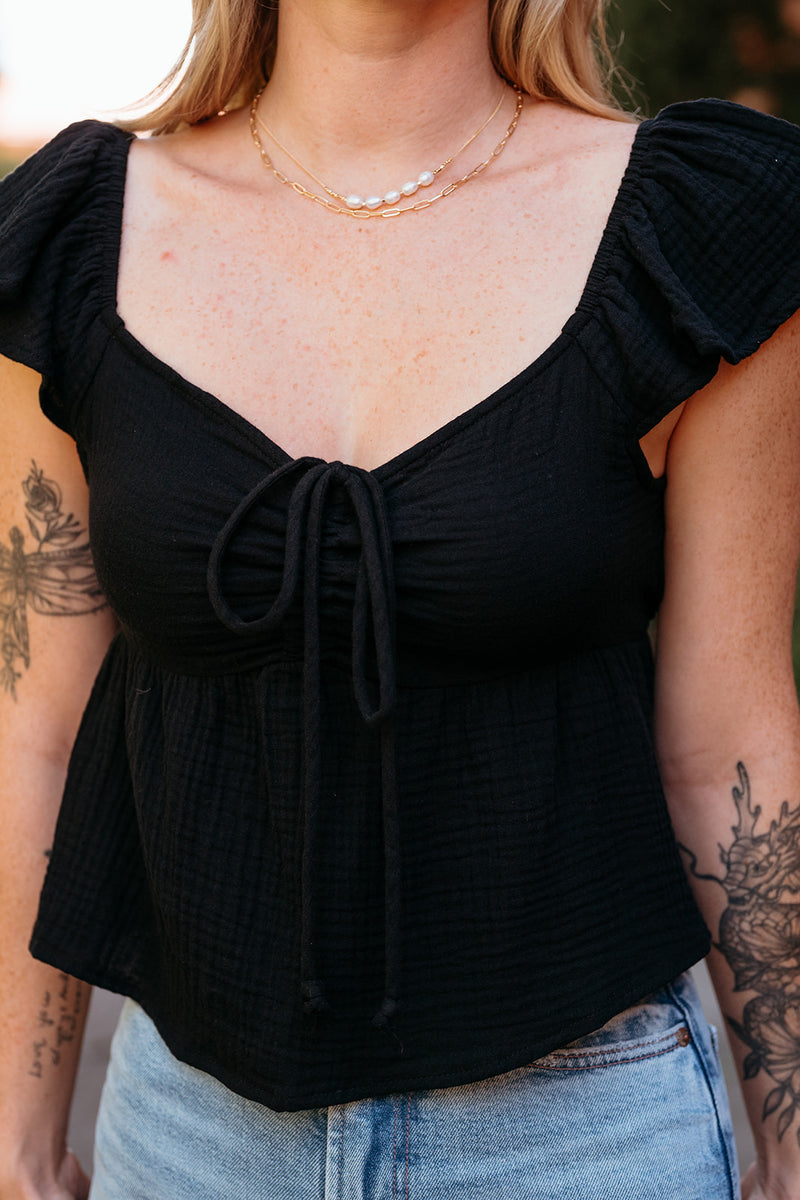 Gauze Front Ruched Flowy Top