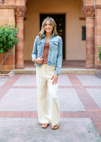 Coastline Drawstring Wide Leg Linen Pants