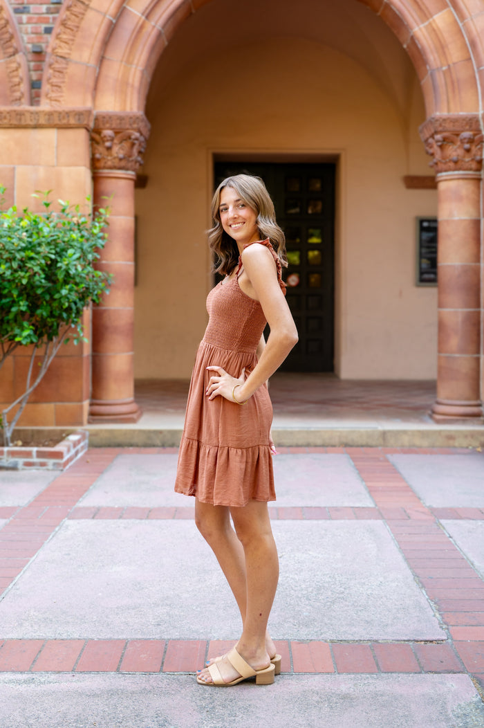 Smocked Lined Mini Dress W/ Ruffle Straps