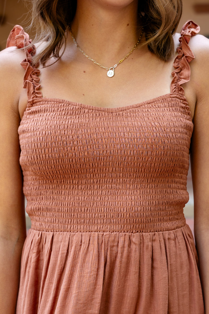 Smocked Lined Mini Dress W/ Ruffle Straps