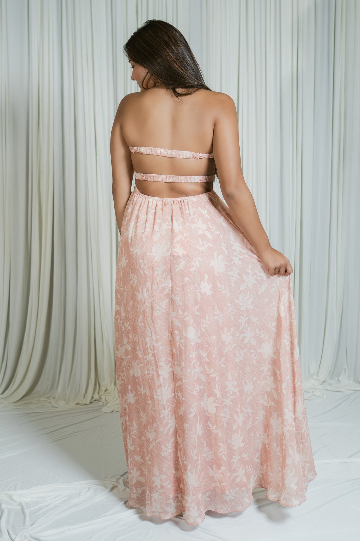 Artisan Bloom Strapless Key Hole Maxi Dress