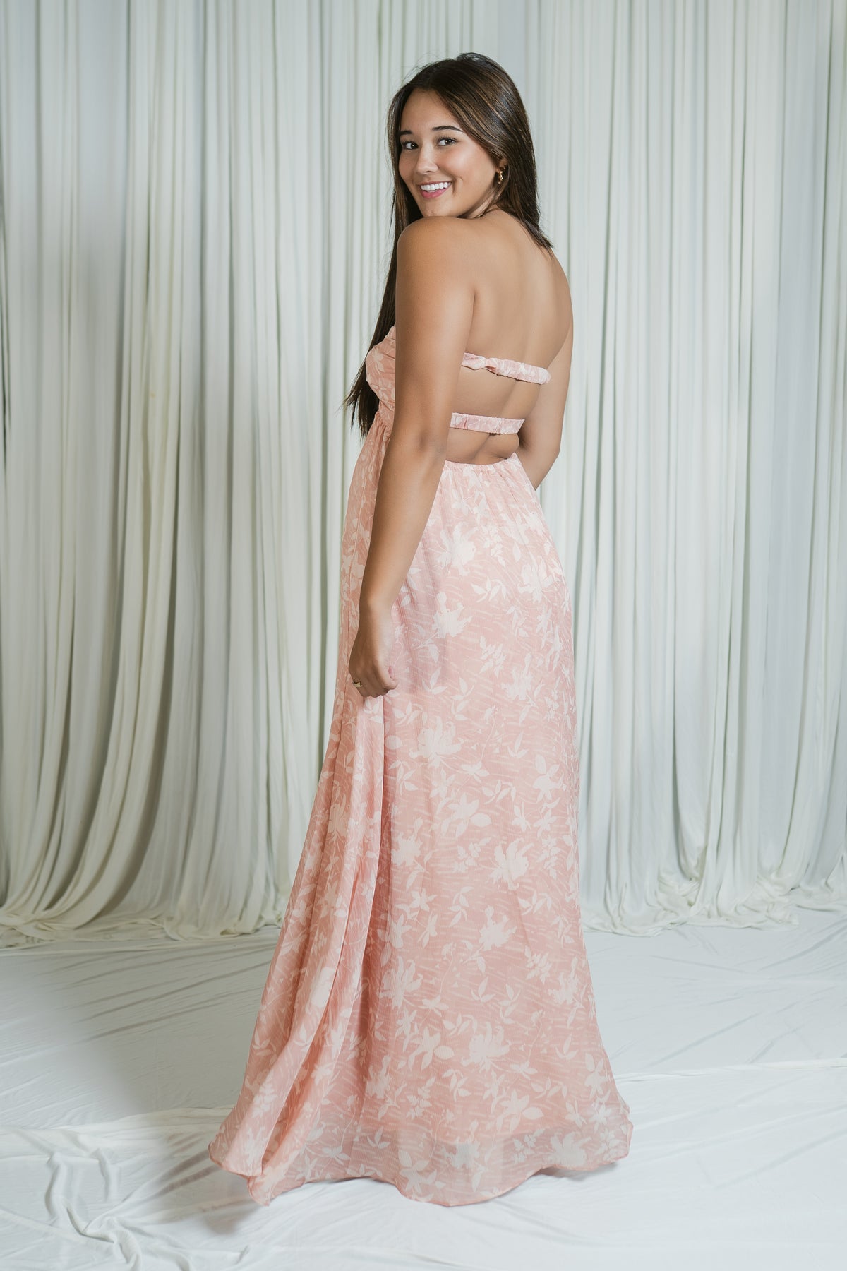 Artisan Bloom Strapless Key Hole Maxi Dress