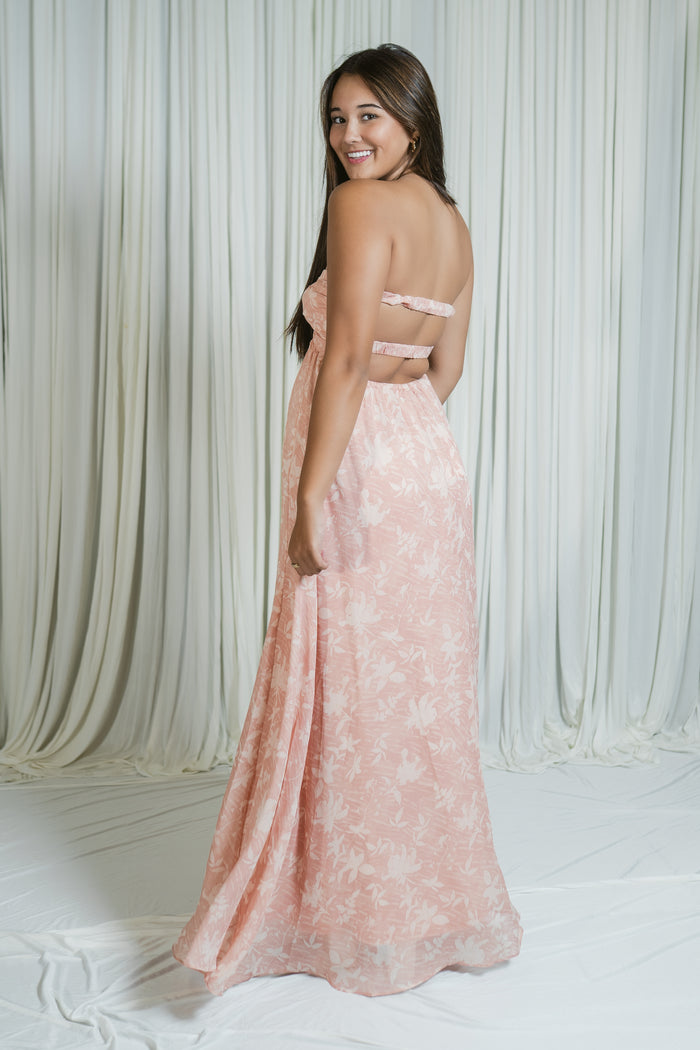 Artisan Bloom Strapless Key Hole Maxi Dress