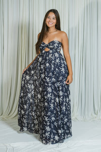 Artisan Bloom Strapless Key Hole Maxi Dress