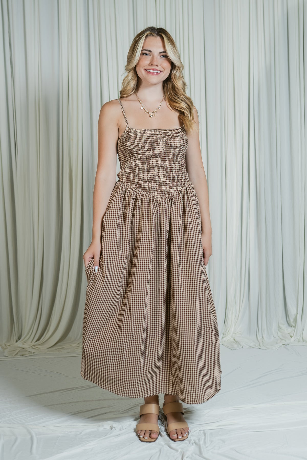 Mayren's Gingham Smocked Midi Dress